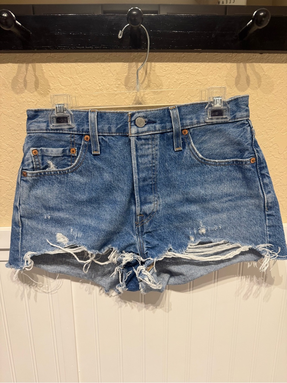 Levi's Distressed Light Blue Denim Cutoff Shorts